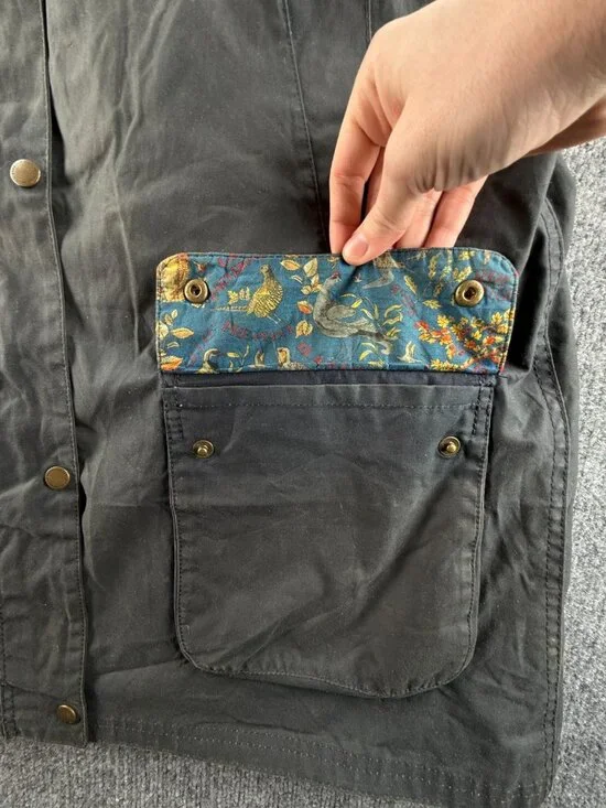 Barbour Love Wax Jacket Women Full Zip Blue Size 12 US Bird Lining Bridgewater - Picture 9 of 16